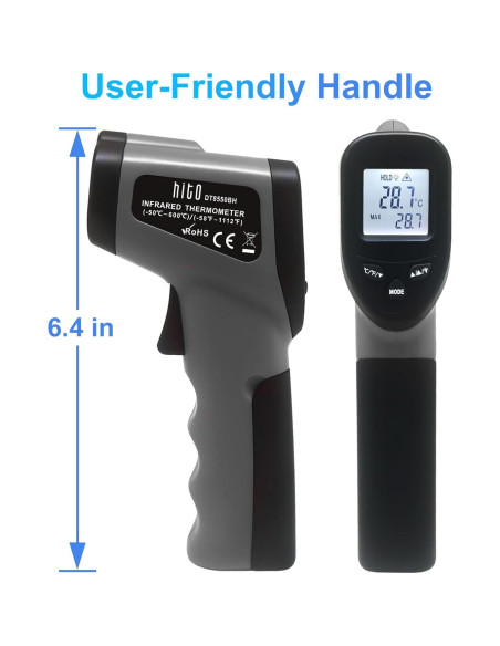 Pistola termómetro infrarrojo Hito -50C a 600C, gris oscuro Pistola termómetro infrarrojo Hito -50C a 600C, gris oscuro