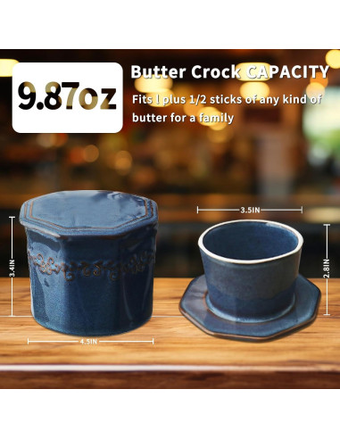 Crock de Mantequilla Cerámica Mofgkuz Azul con Tapa 0.9kg