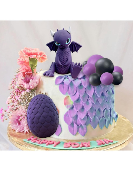 Toppers de pastel de dragón morado BACH AND BOOZY con bolas negras Toppers de pastel de dragón morado BACH AND BOOZY con bolas negras