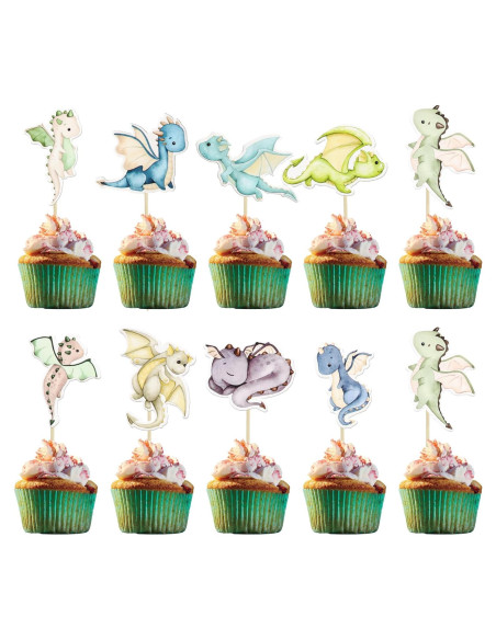 Toppers de Cupcake de Dragón Ephlyn - 36 Piezas Decorativas Toppers de Cupcake de Dragón Ephlyn - 36 Piezas Decorativas