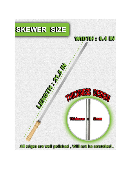 Pinchos de Barbacoa JOWHONK 54.6 cm Acero Inoxidable 12 PCS Pinchos de Barbacoa JOWHONK 54.6 cm Acero Inoxidable 12 PCS