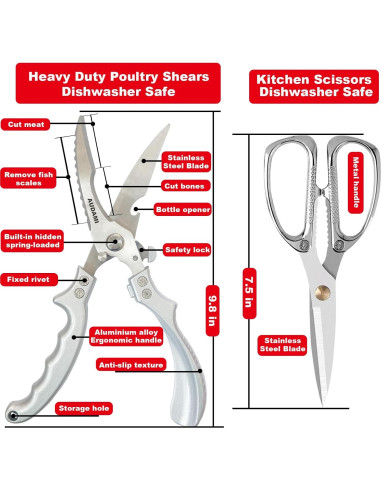 Juego de 2 Tijeras de Cocina AUDAMI Acero Inoxidable 430g