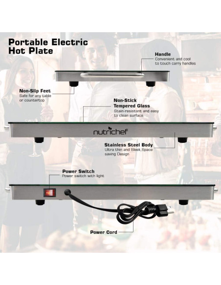 Plato Calentador Eléctrico NutriChef 42x28 cm con Tapa Vidrio Plato Calentador Eléctrico NutriChef 42x28 cm con Tapa Vidrio