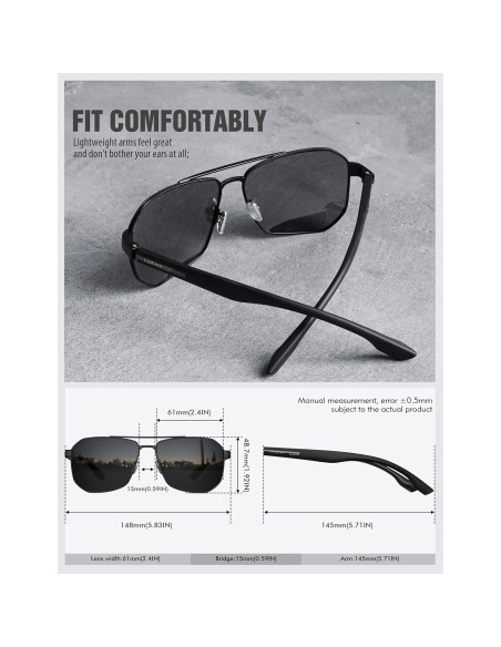 Gafas de sol LUENX Aviador Polarizadas UV400 61mm Hombres Gafas de sol LUENX Aviador Polarizadas UV400 61mm Hombres