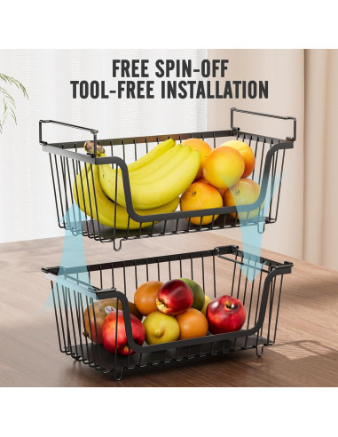 Cestas de Alambre Apilables GAOKASE - 4 Pcs Negro 37x18x13 cm