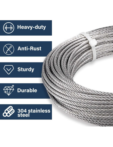 Cable de acero inoxidable 3/16 JINYI 30.48m 1678kg resistencia