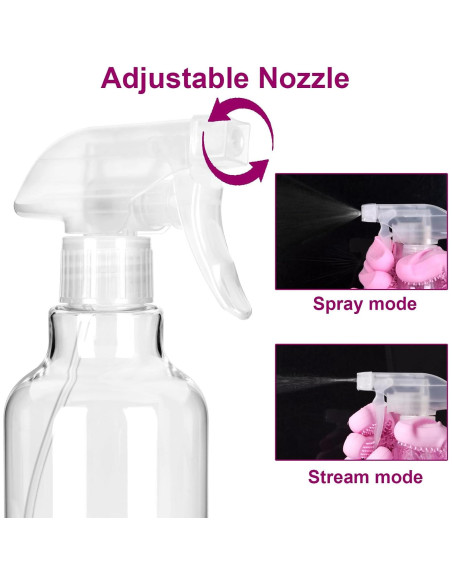 Botellas de Spray HAOERMEI 500ml 2 Pack Ajustable Transparente Botellas de Spray HAOERMEI 500ml 2 Pack Ajustable Transparente