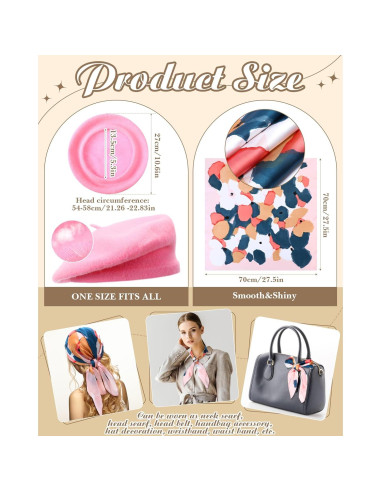 Conjunto de Bufanda de Seda y Sombrero Beret Rosa Shyyween