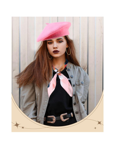 Conjunto de Bufanda de Seda y Sombrero Beret Rosa Shyyween