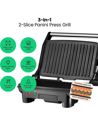 Prensa Eléctrica para Panini Chefman RJ02-180, Acero Inoxidable