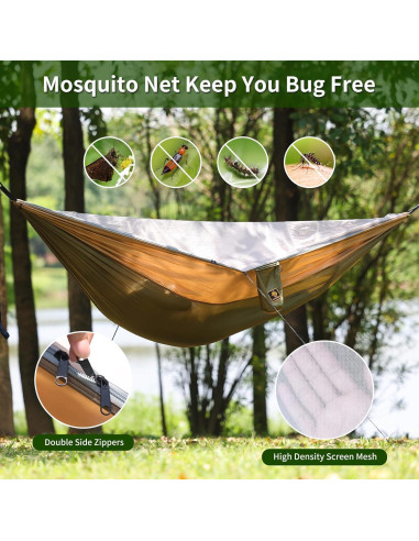 Hamaca Doble Qevooon con Red Mosquitos 3,05m Verde y Caqui