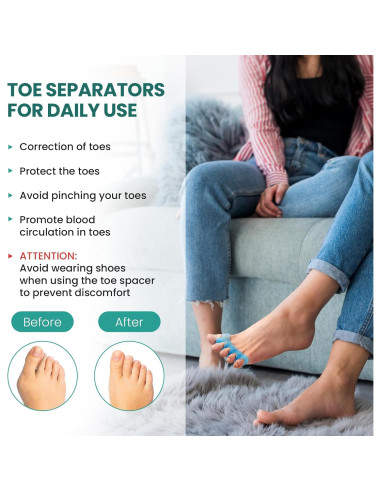 Separadores de Dedos Welnove Azul - 4 Pares de Gel Antideslizante