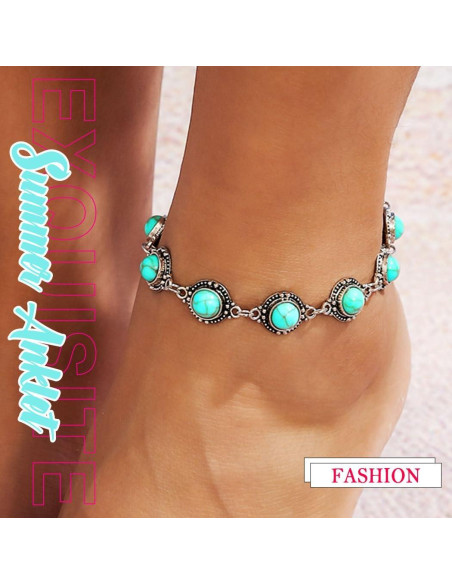 Pulsera de Tobillo Boho Turquesa Nicute Ajustable Verano Pulsera de Tobillo Boho Turquesa Nicute Ajustable Verano