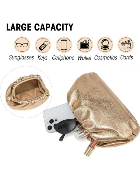 Bolso de Mano de Cuero Vegano PHILOMENA Oro 27.9x8.6cm Bolso de Mano de Cuero Vegano PHILOMENA Oro 27.9x8.6cm