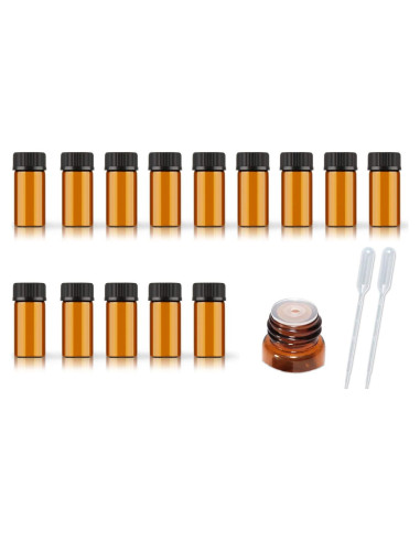 Set de 50 Botellas de Vidrio Ámbar 3ml con Tapa y Pipetas