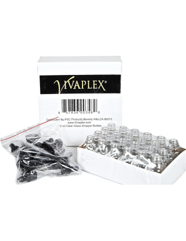 Botellas de Vidrio Transparente Vivaplex 15 ml con Cuentagotas - 24 Unidades