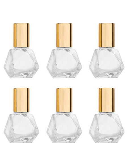 Juego de 6 Botellas de Vidrio 5ml con Rodillo Acero Inoxidable Juego de 6 Botellas de Vidrio 5ml con Rodillo Acero Inoxidable