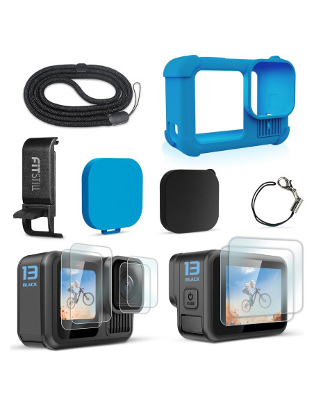 Funda de Silicona Azul FitStill para GoPro Hero 13 con Accesorios Funda de Silicona Azul FitStill para GoPro Hero 13 con Accesorios
