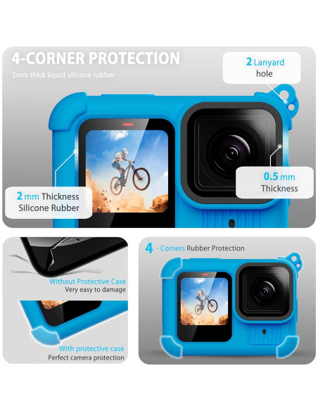 Funda de Silicona Azul FitStill para GoPro Hero 13 con Accesorios Funda de Silicona Azul FitStill para GoPro Hero 13 con Accesorios