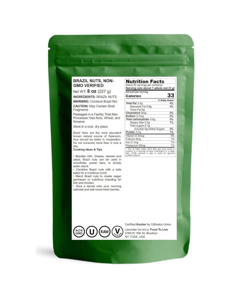 Nueces de Brasil Food to Live 227g Crudas Sin OGM Veganas Nueces de Brasil Food to Live 227g Crudas Sin OGM Veganas