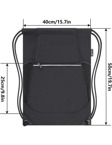 Mochila de Cuerda HOLYLUCK Negra con Bolsillos para Gimnasio Mochila de Cuerda HOLYLUCK Negra con Bolsillos para Gimnasio