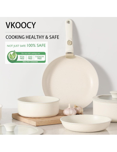 Juego de Ollas y Sartenes vkoocy 5 Piezas Cerámica Crema