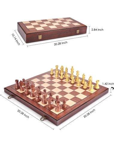 Juego de Ajedrez Plegable AMEROUS 20'' Madera con Piezas Pesadas