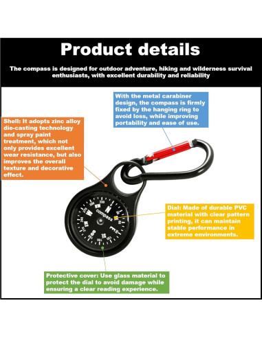 Mini Brújula de Supervivencia RAPOBRIX con Carabiner 5.3cm