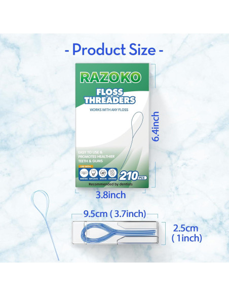 Hilos de Floss Dentales RAZOKO para Frenos y Puentes - 210PCS Hilos de Floss Dentales RAZOKO para Frenos y Puentes - 210PCS