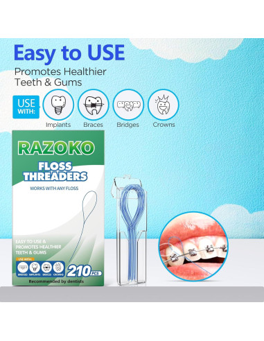 Hilos de Floss Dentales RAZOKO para Frenos y Puentes - 210PCS