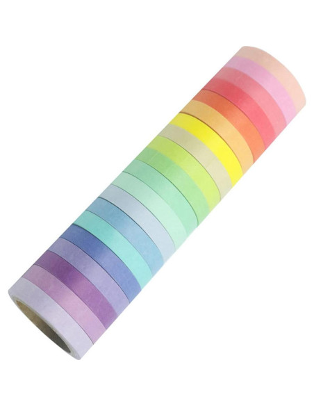 Juego de Washi Tape 20 Rollos 7.5 mm Arcoíris para Manualidades Juego de Washi Tape 20 Rollos 7.5 mm Arcoíris para Manualidades