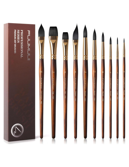 Set de 10 Pinceles de Acuarela Fuumuui - Sintético, Variados Set de 10 Pinceles de Acuarela Fuumuui - Sintético, Variados