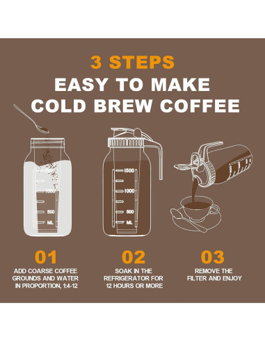 Jarra de Café Cold Brew JunVpic 1.89L Vidrio con Filtro