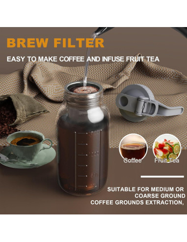 Jarra de Café Cold Brew JunVpic 1.89L Vidrio con Filtro