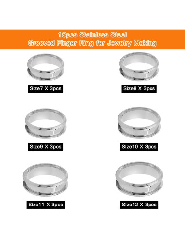 Anillos de Acero Inoxidable Oubaka 18pcs 6 Tamaños 8mm Ancho