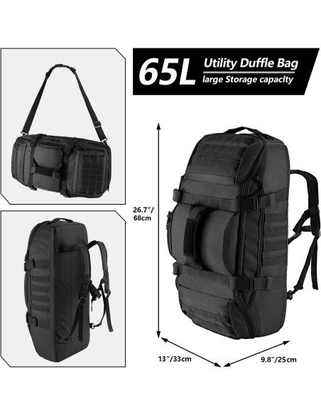 Mochila táctica 3 en 1 Hannibal 65L negra para deportes Mochila táctica 3 en 1 Hannibal 65L negra para deportes