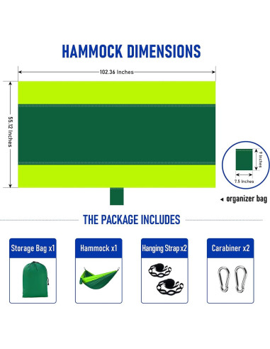 Hamaca Portátil GENÉRICO HS para Camping 660 lbs Verde