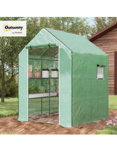 Invernadero Portátil Aosom 1.4x1.4m Verde con Estantes 2