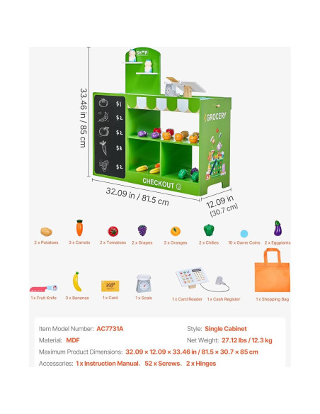 Juego de Tienda de Comestibles VEVOR de Madera con Accesorios Juego de Tienda de Comestibles VEVOR de Madera con Accesorios