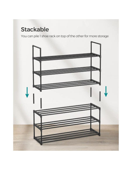 Estante para Zapatos SONGMICS 3 Niveles Metal Negro 92 cm Estante para Zapatos SONGMICS 3 Niveles Metal Negro 92 cm