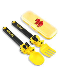 Utensilios de Comida para Niños Deinyi - Cuchara y Tenedor Amarillo