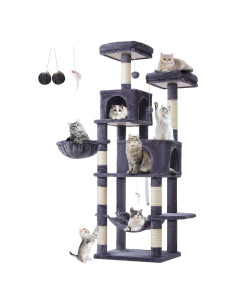 Árbol para Gatos Taoqimiao 168 cm Gris Humo con Hamaca y Cuevas