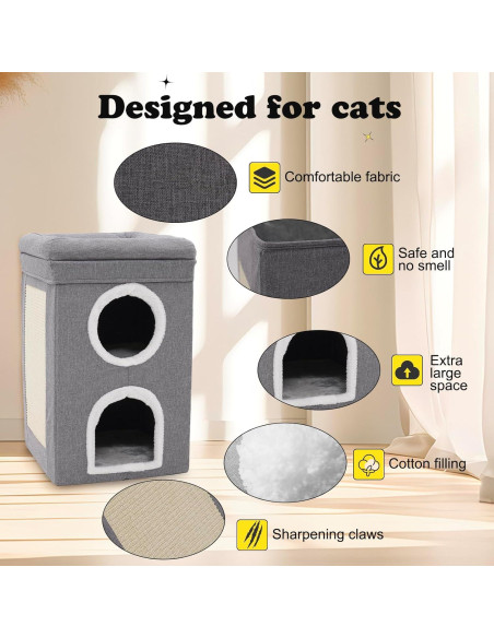 Casa para Gatos 3 Niveles Aelbsty con Rascador y Cueva 40.6x40.6x61 cm Casa para Gatos 3 Niveles Aelbsty con Rascador y Cueva 40.6x40.6x61 cm