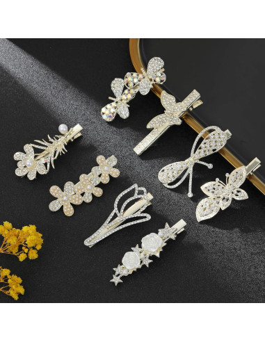 KAGNAL Clips para el cabello brillantes - 8 Piezas de Rhinestone