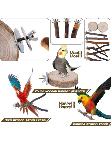 Percha para Aves Libiline de Madera Natural 8 Piezas 15cm