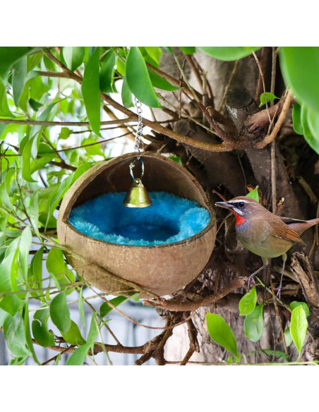 Casa Nido de Cáscara de Coco Natural para Aves - 2 Pcs Casa Nido de Cáscara de Coco Natural para Aves - 2 Pcs