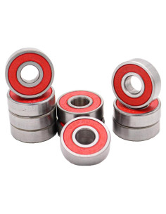 10 Rodamientos 608 2RS ABEC-9 Rojos para Patineta 8x22x7mm