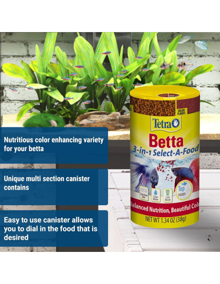 Tetra BettaMin 3-en-1 Comida para Peces 38g - Copos, Camarón, Pellets Tetra BettaMin 3-en-1 Comida para Peces 38g - Copos, Camarón, Pellets