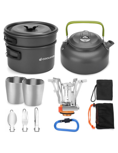 Kit de Cocina para Camping Odoland 12 Piezas con Estufa