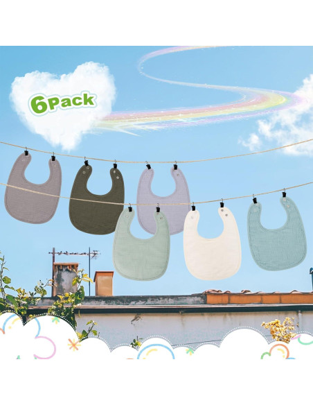 Baberos de Muselina para Bebé - 6 Piezas Ajustables Unisex Baberos de Muselina para Bebé - 6 Piezas Ajustables Unisex